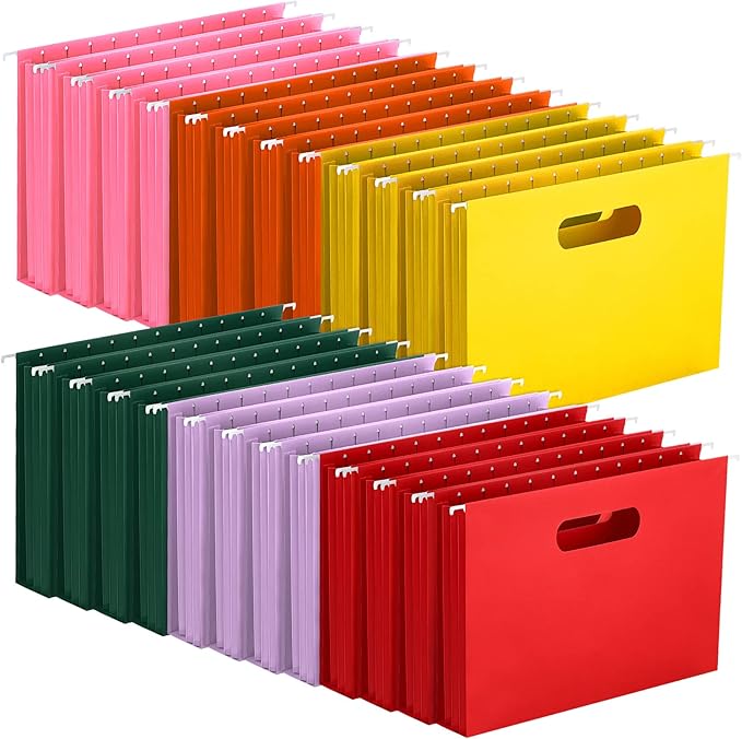 Tinlade 24 Pcs Hanging File Folders with Full Height Gusset Paper A4 Expanding Letter Size Hanging File Folders for Designed for Bulky Files Medical Charts (Stylish Color,Hole Style)