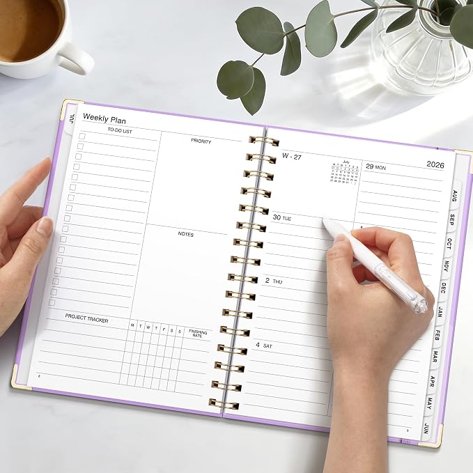 Academic Planner 2026-2027, Weekly and Monthly, A5 Size (5.7" x 8.3"), July 2026 - June 2027, Agenda 2026-2027 for Tracking, for School, Home, Office, Hardcover, 12-Month Tabs (Purple)