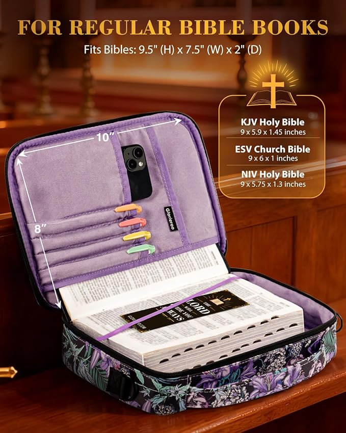 Bible Cover for Women, Large Vegan Leather Bible Case with Shoulder Strap, Mothers Day Christian Gifts for Mom & Wife, Planner Case (Purple)