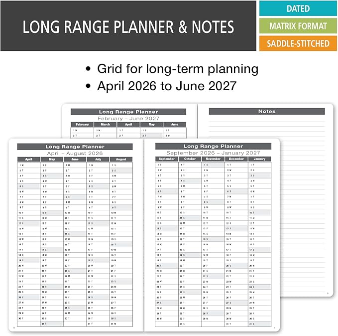 Elan Publishing Company Academic Calendar - 15 Months (April 2026 - June 2027) 7" X 10" Saddle-Stitched Dated for 2026-2027 Academic Year (Black)
