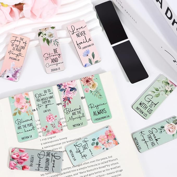 Wxiben Bible Verses Magnetic Bookmark - 30Pcs Inspirational Floral Book Mark Magnets Christian Flower Bookmarks Magnetic Religious Faith Book Markers Page Clip for Women Students Teachers Reading Gift