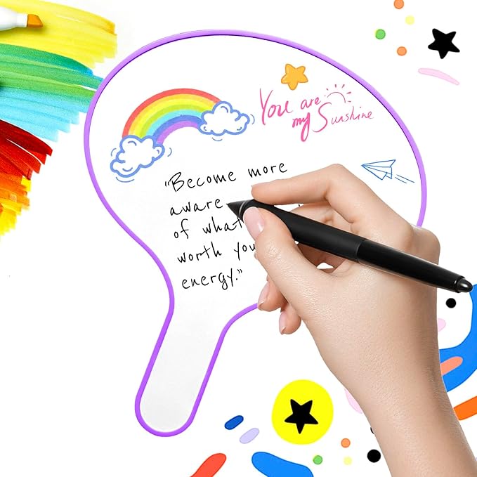 6 Pack Dry Erase Answer Paddles 10''x 8'' - Double Sided Handheld Mini Whiteboards with 6 Colorful Erasers Voting Auction Boards Small Writing Board for Office Classroom Teacher Supplies(Round)