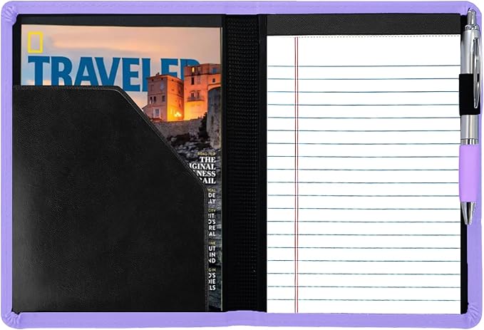 Classic Padfolio/Junior Portfolio Folder Case, Business A5 Leather Organizer Binder for Men Women, A5 Writing Pad Included, Purple.