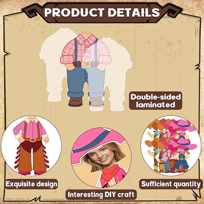 48Pcs Western Cowboy Hat Cutouts Bulletin Board Decorations Pink Cowgirl Paper Cut Outs DIY Photo Picture Craft for Kids Kindergarten Party Home Wall Back to School Classroom Birthday Supplies