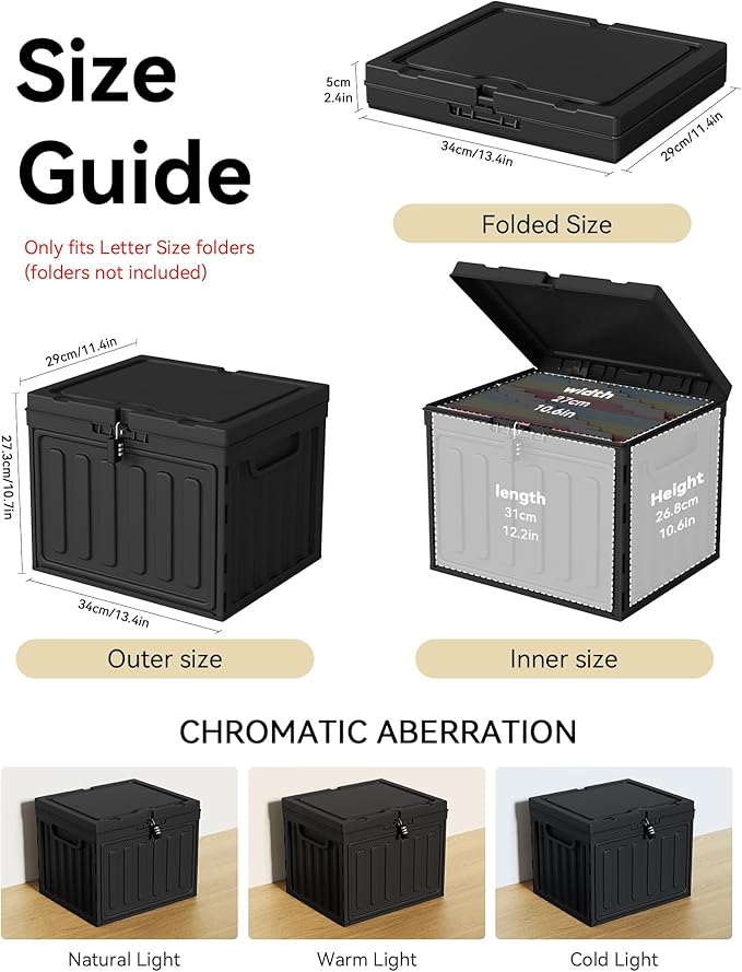 Oterri Plastic File Box with Lid for Letter Size Hanging File Folders, Hanging File Folder Box for Home, Office, School, File Cabinet, Black