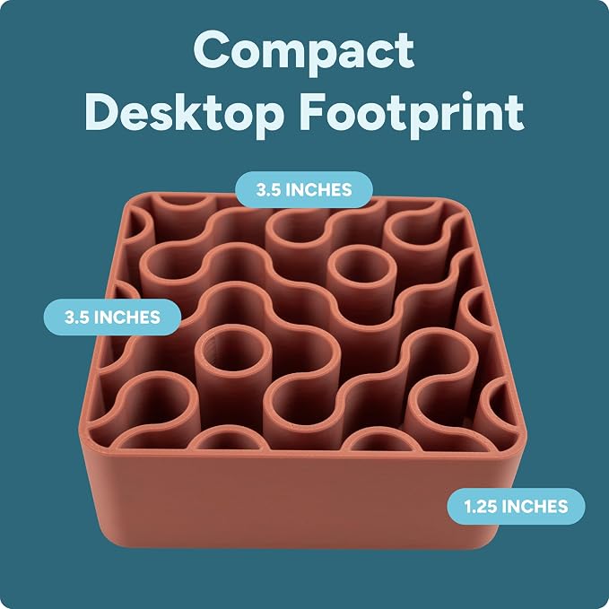 Modern Desk Pen & Pencil Holder Organizer | Unique Squiggle Design, Matte Finish, Non-Slip Rubber Feet | Stylish Office Desk Accessory & Storage for Home, Work, Classroom (Matte Terracotta)