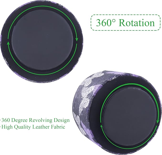 Round Leather Art Supply Organizer,Remote Control Holder,360-degree Rotating Pen Organizer with 4 Compartments(1-Butterfly Purple)