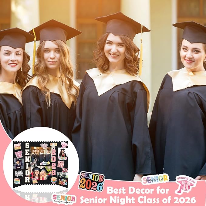 Tinlade 3 Set Senior 2026 Graduation Photo Display Board 24" x 16" Trifold Poster Board with Senior 2026 Themed Stickers for Graduation Picture Frame Table Decor