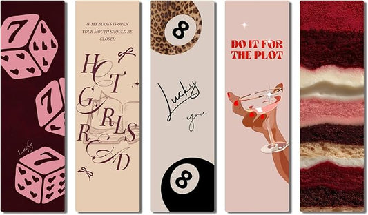 10 Pcs Cute Bookmarks for Women, Double Sided Book Marks for Reading Women, Funny Paper Book Markers Set, Pretty Gifts for Book Lovers, Club, Adults, Girls (Red)