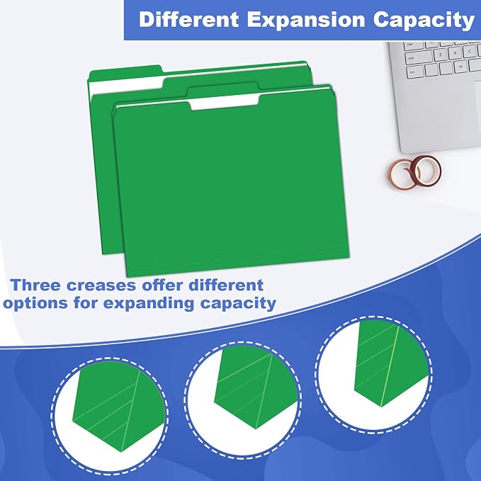 File Folder, HERKKA 30 Pack 1/3 Cut Tab File Folders, File Folders Great for Organizing and Filing, Letter Size, Green