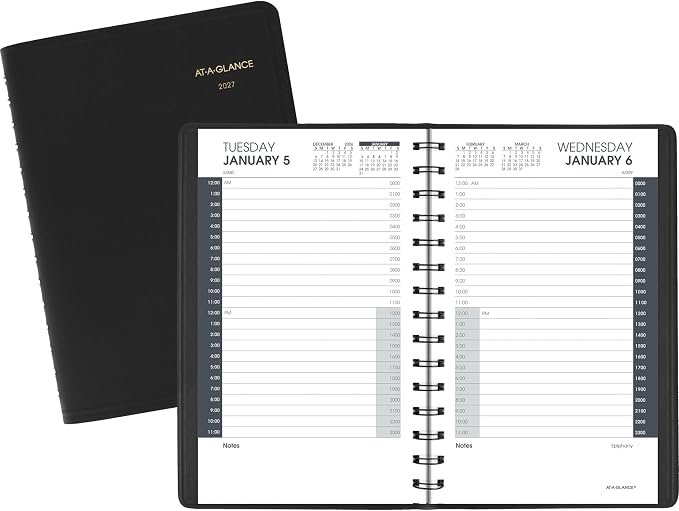 AT-A-GLANCE 2027 Appointment Book Planner, Daily, 5" x 8", 24-Hour, Black (702030527)