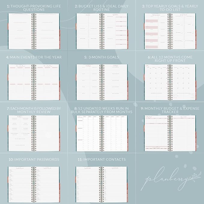 PLANBERRY Hourly Schedule Planner Premium – Undated Journal with Time Slots for Productivity & Budget Organizer, 6.9x8.5″ (Ocean Depths)