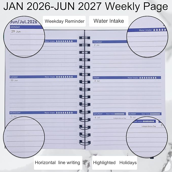 Planner 2026-2027,Weekly Monthly Planners 2026-2027,18 Monthly Planner from January 2026 to June 2027,Thick Paper,5.6"x 8.2",Daily Planners Notebook Black