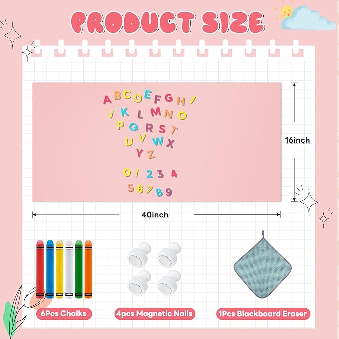 Magnetic Wall Decal for Kids,32x40 Inch Arched Magnetic Chalkboard for Wall,Suitable for Home Decoration Wallpaper and Children's Game Room (Light Pink, 16x40 Inch)