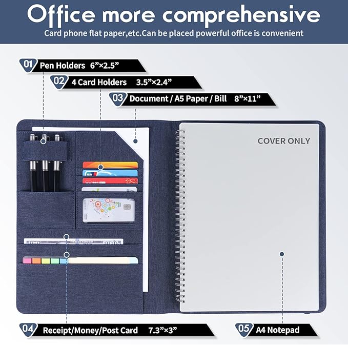 Folio Planner Cover for Rocketbook Smart Notebook– Waterproof Portfolio Organizer Fits A4/Letter Size (8.5x11 Inch), Professional Academic & Office Use (Blue)