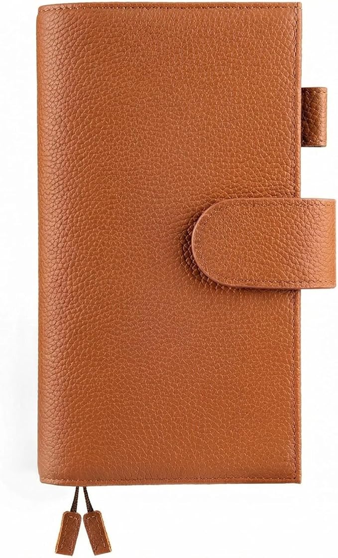 Genuine Leather Cover for Hobonichi Weeks/Weeks Mega with Pen Loop, Card Slots, Back Pocket, and Bookmarks (Brown)