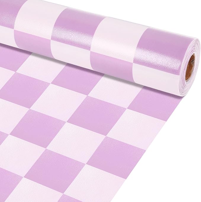 Purple Checked Bulletin Board Roll Reusable Waterproof Erasable Pastel Purple Background Poster Non-Woven Fabric Bulletin Board for Mother‘s Day Easter Classroom Decor Wrap Paper 15.55" x12ft