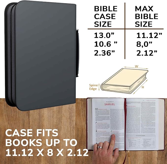 DEHITE Bible Cover Case for Men – Bible Carrying Case for Men – Grey Extra Large Holder – Bag Fits Book 11.12 x 8 x 2.12 in – Pen Slots – Zippered Pocket – Premium Faux Leather – Christian Gift