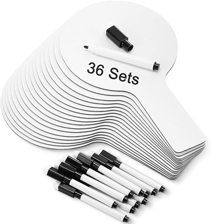 36 Sets 5x9 Inch Answer Dry Erase Paddles and 36 Black Marker Set Handheld Small Dry Erase Board Double Sided Auction Paddles Handheld Whiteboard for Classroom Voting Answering Auction Bidding