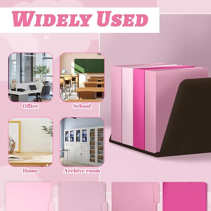 24 Pack Pink File Folders, Envelopes Letter Size Manilla Folders with 1/3 Cut Tab, 4 Gradient Colors Pastel Document Organizer, Bulk Pink Desk Accessories & Office School Supplies