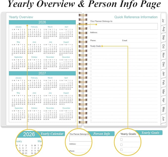 Daily Planner 2026-2027 Full Page Per Day- 2026-2027 Daily & Monthly Planner from July 2026 to June 2027, Day Planner 2026-27 with 12 Months Tabs, 6.4" x 8.5", Pink Flowers