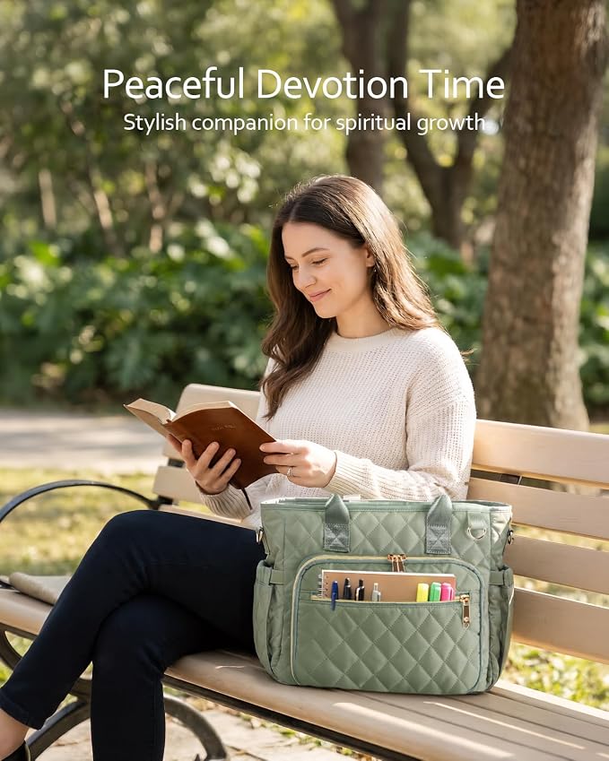 BellaHold Large Bible Bag with Bible Cover Case for Women, Church Bag with Bible Study Supplies & Shoulder Strap, Quilted Bible Tote Bag, Christian Gift for Women, Navy