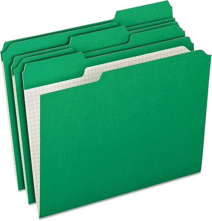 Pendaflex Color File Folders with Interior Grid, Letter Size, Bright Green, 1/3 Cut, 100/BX (R152 1/3 BGR)