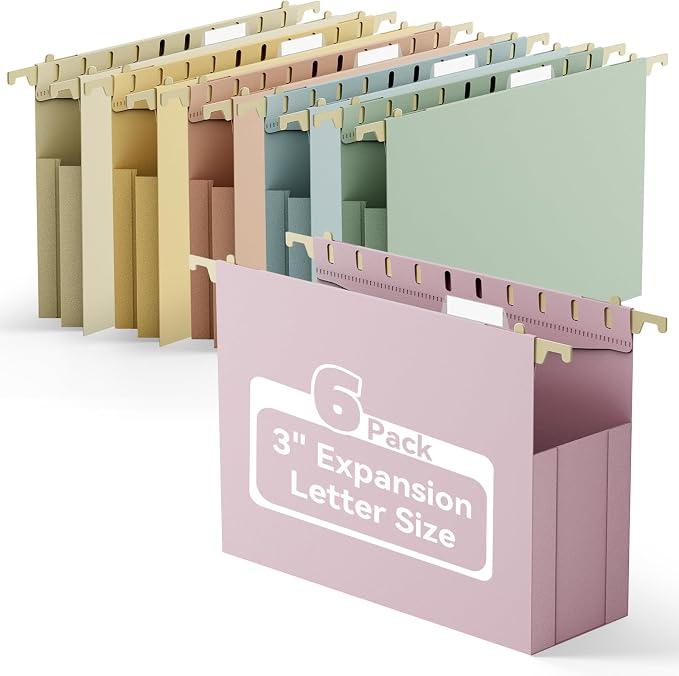 Ansook Hanging File Folders Letter Size,6 Pack Extra Capacity Filing Cabinet Folders,Heavy Duty 3" File Folders Hanging with Tabs,Hnging File Folder Organizer for File Frame File Storage Box