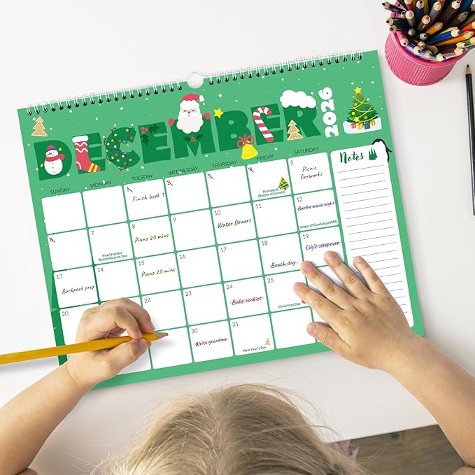 SUNEE Wall Calendar 2026-2027- 21 Months Apr.2026 - Dec. 2027, 14.5"x11.5" Big Grid Hanging Calendar 2026 with Note for Organizing & Planning, 2026 Wall Calendar with Note, Cute