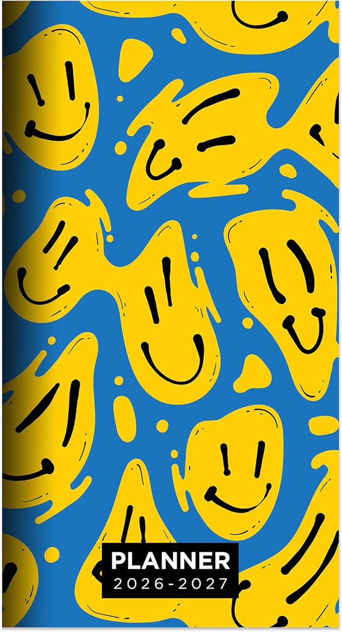 TF Publishing 2026-2027 Smiley Small Monthly Pocket Planner with 2 Page Large Calendar Grid and Lined Notes Section - 2 Year Pocket Calendar 2026-2027 Perfect for Purse - 3.5in x 6.5in