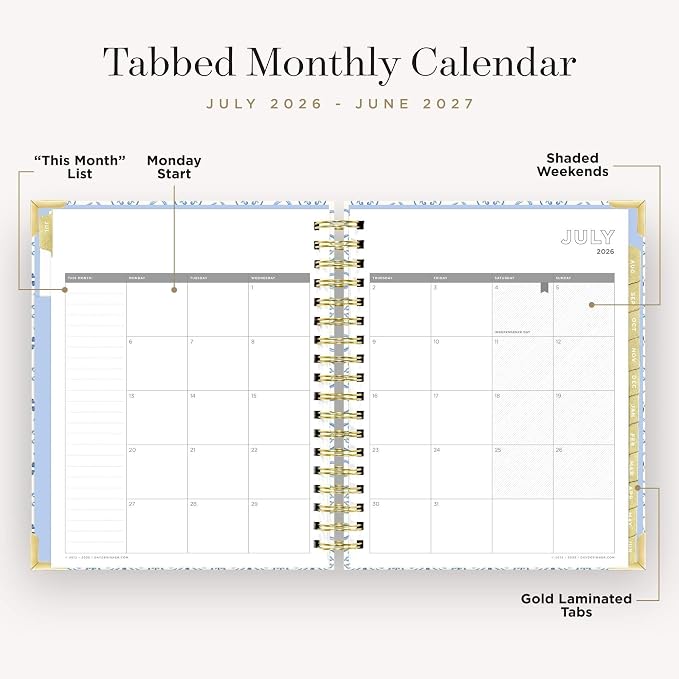 Day Designer 2026-2027 Daily Academic Year Planner Calendar, July 2026 - June 2027, 7.4" x 9.5", Glossy Laminated Cover, Wirebound, Laminated Tabs, Storage Pocket, Includes Stickers & Snap-In Ruler, Casa Bella