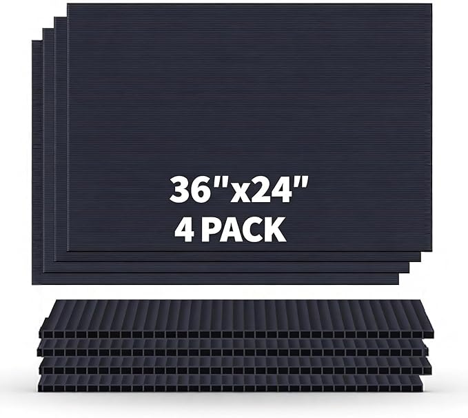 Black Corrugated Plastic Sheets, Thick Blank Poster Board 24x36, Double-Sided Yard Signs for Garage Sale, Yard Sale, Warning, Party Decor & Crafts, 4 Pack