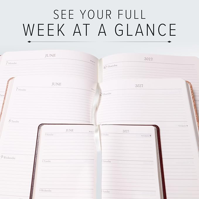 Gallery Leather Large Weekly Monthly Planner 2027, Elegantly Bound Calendar Planner and Notebook with Stylish Gold-Gilded Page Edges, 12 Months - Caribbean Fuchsia - 9.75x7.5"