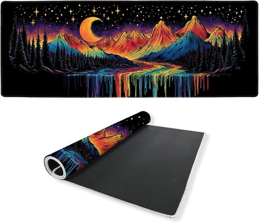 Cosmic Valley Gaming Mouse Pad Large Desk Mat Rainbow River Neon Mountain Night Mousepads Computer Keyboard Pad Mouse Mat Laptop Mat 31.5 x 11.8 Mouse Pads for Desk Home Office Gaming