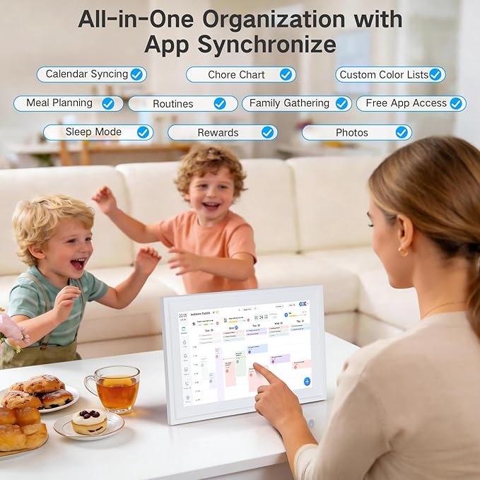 10.1" Smart Family Calendar, WiFi Digital Family Organizer with App, Touchscreen Chore Chart for Kids & Meal Planner, Digital Photo Frame with 32GB Storage, Desk & Countertop Stand, 2026