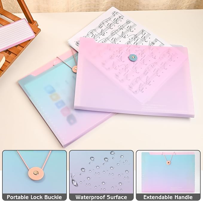 2Pcs 8 Pockets Expanding File Folders, A4 Size Accordion File Organizer with Labels, Aesthetic Plastic Document Organizer for School and Office Supplies (Blue & Pink)
