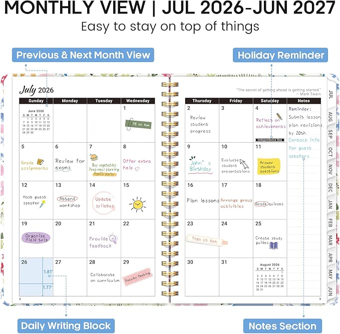 Academic Planner 2026-2027, Weekly and Monthly Calendar Book, July 2026 – June 2027, Hardcover Planner with Tabs, Perfect for Teachers, Students, Women & Men, A4 (8.5" x 11") - Disty