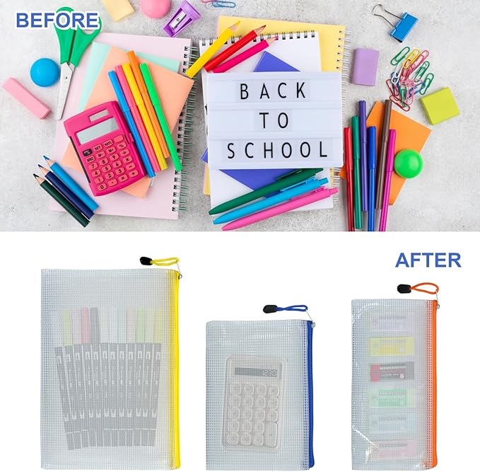 2 PCS Mesh Zipper Pouch Bags, Plastic Water-Resistant File Bags, for Office, School, Board Game, Puzzles, Travel Accessories, and Home Organization (Black, 16.7 x 12.2 in)