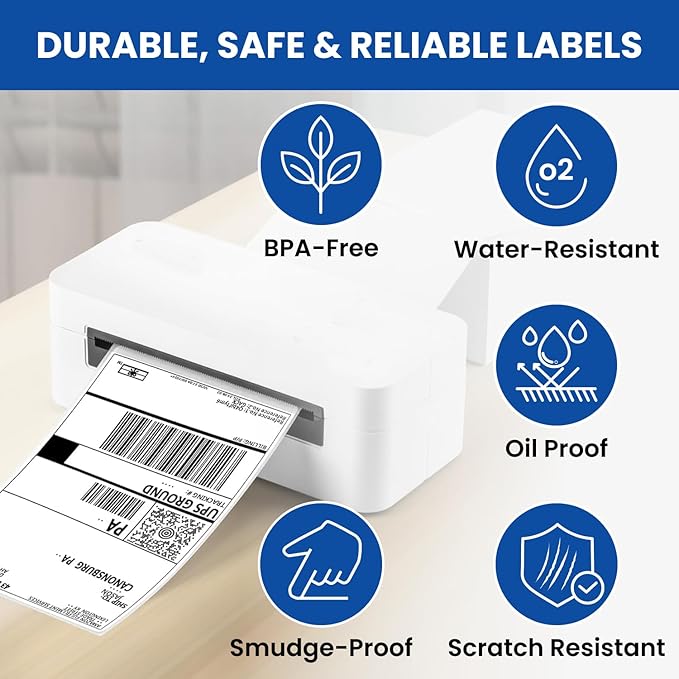 BEEKAY 2 Stack of 500 Label, 4x6 Thermal Direct Shipping White Fanfold Label Stack for Mailing Perforated,Strong Adhesive, Commercial Grade Compatible with Printer Like Rollo, MUNBYN, Zebra, Polono