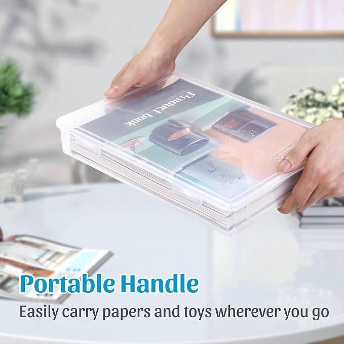3Pack A4 Paper Organizer Box, Plastic Scrapbook Paper Organizer Portable Storage Containers for A4, 8" x 10" Photo , Board Game, Craft Art Supplies, Document, Magazine, Int.: 12.2 x 8.46 x 1.85in