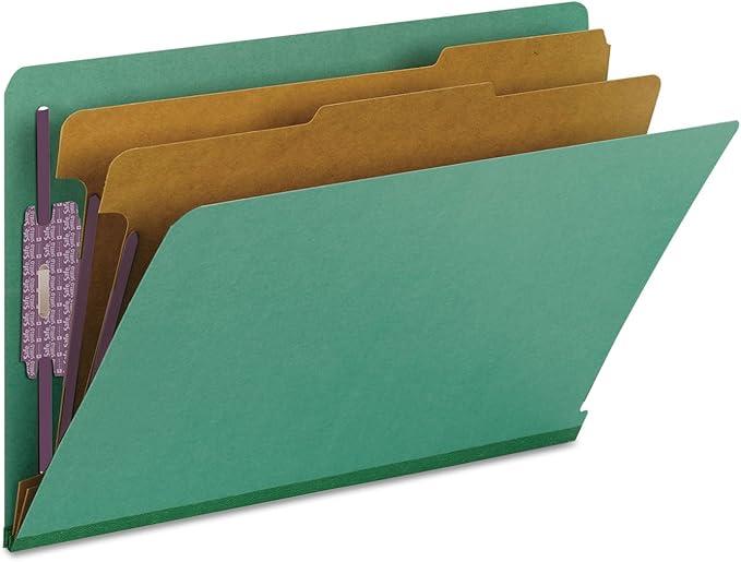 Smead End Tab Classification Folder, Legal, Straight, 2 Dividers, Green, 10 per Box (29785)