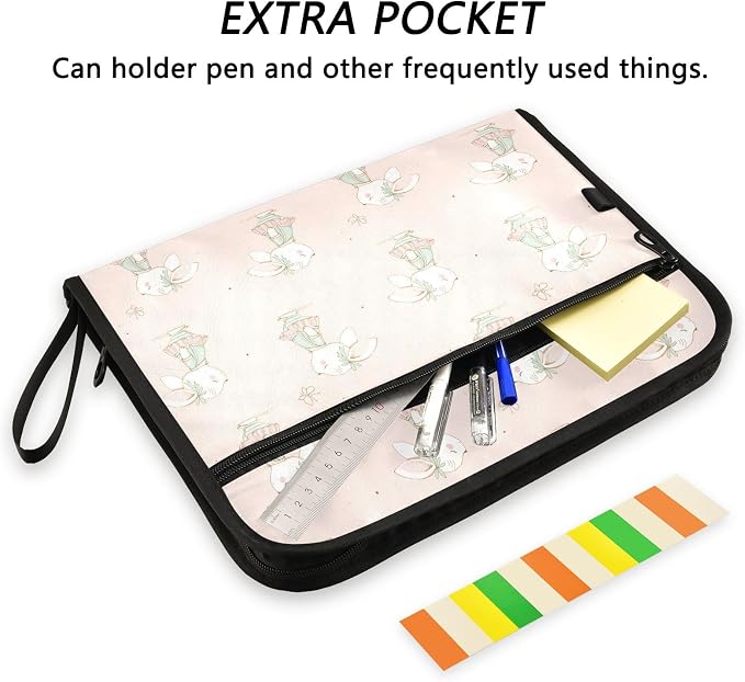 Cute Bunny Butterflies File Folders,Plastic Folders with 13 Pockets,Expandable File Folder for Documents School Students Office,Aesthetic Folder with Labels A4 Letter Size