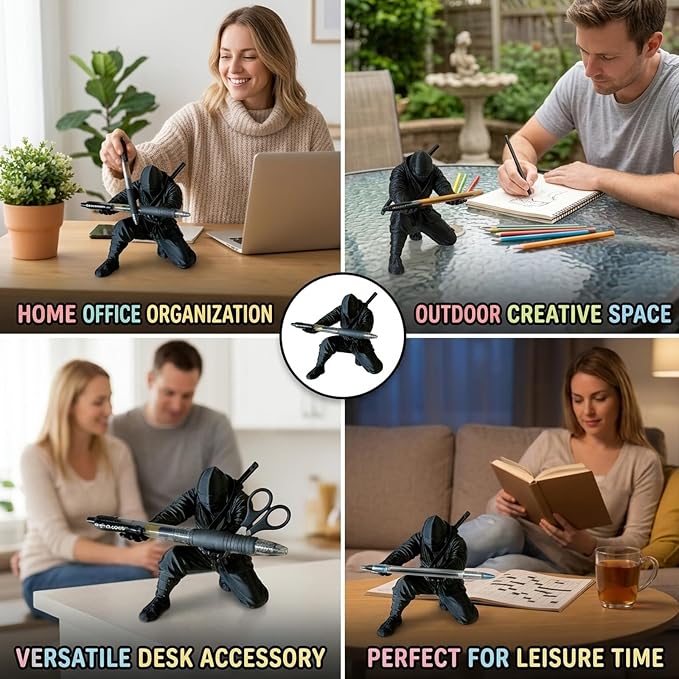 Ninja Pen Holder, Ninja Warrior Accessories, Desk Organizer for Office Supplies, Compact Ninja Themed Pen Stand with Multiple Slots for Pens and Pencils, Unique Ninja Decor for Home and Office Use