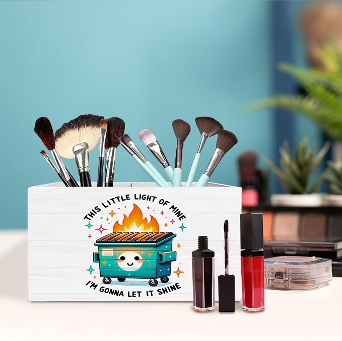Funny Dumpster Fire Pen Holder for Desk, This Little Light of Mine Dumpster Fire Wooden Box Sign Desk Decor for Office Decoration, Humorous Pencil Organizer, Funny Coworker Gifts