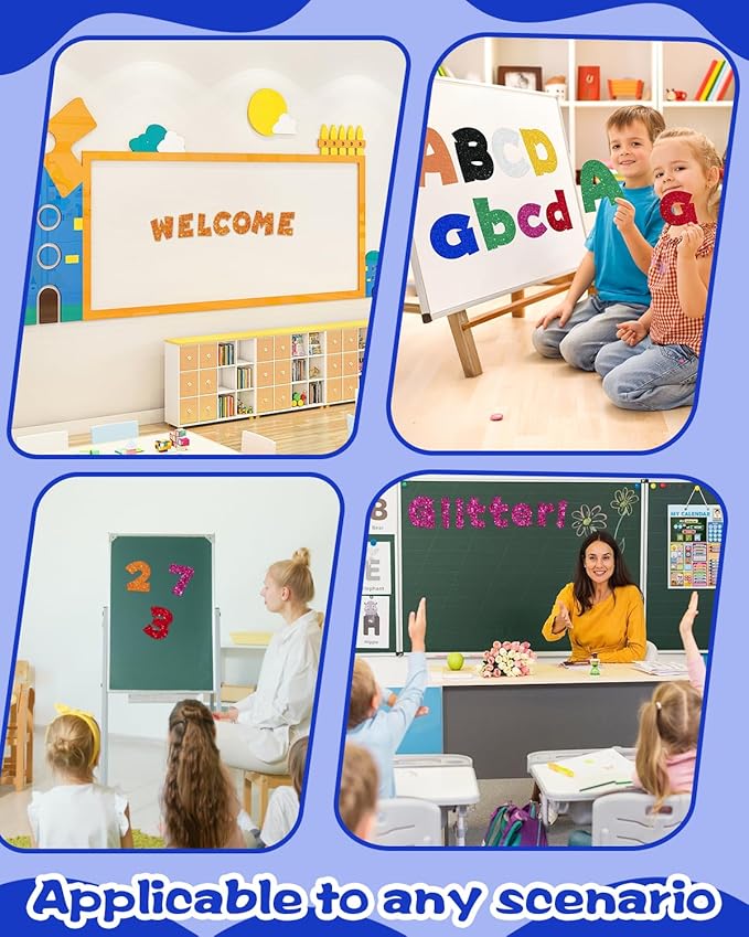 243 Pcs Glitter Bulletin Board Letters Set, 4 Inch Alphabet Poster Board Cardboard Cutouts with Numbers and Punctuation, Classroom School Wall Display Decorations (Blue)