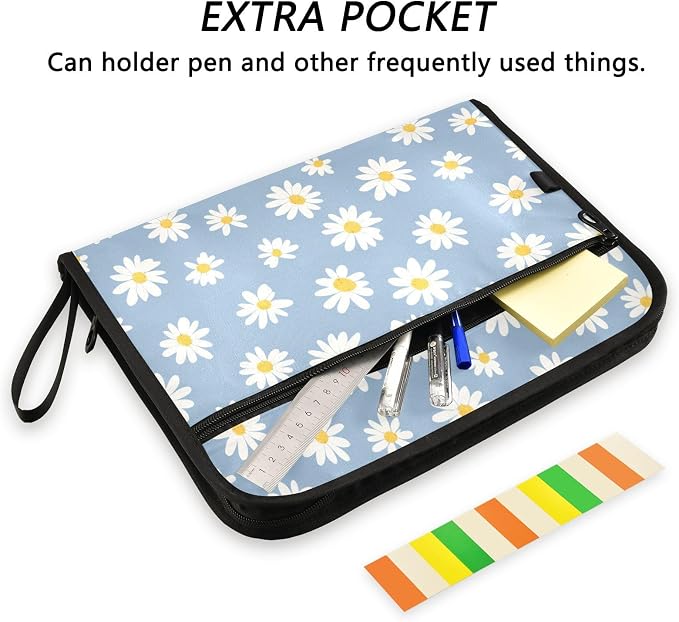 Blue Daisies Accordion File Organizer Expanding Document Folder with 13 Pockets Portable File Folder for A4 Letter Size