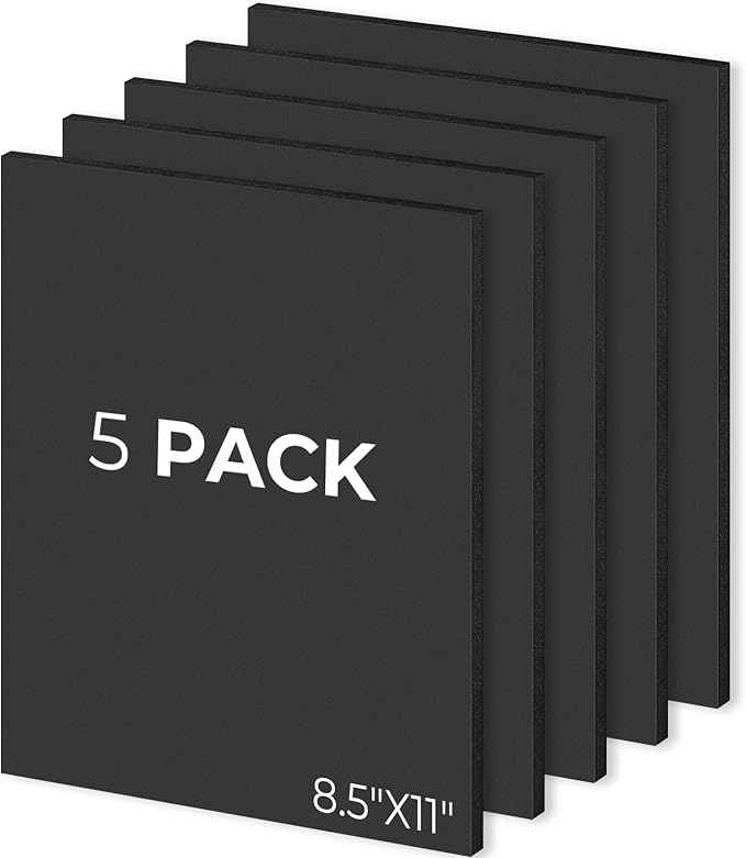 Mat Board Center Pack of 5, 8.5x11 Foam Boards Acid Free Black Foam Core Boards for Mounting, Crafts, Display, Presentation and Projects, 3/16" Thick