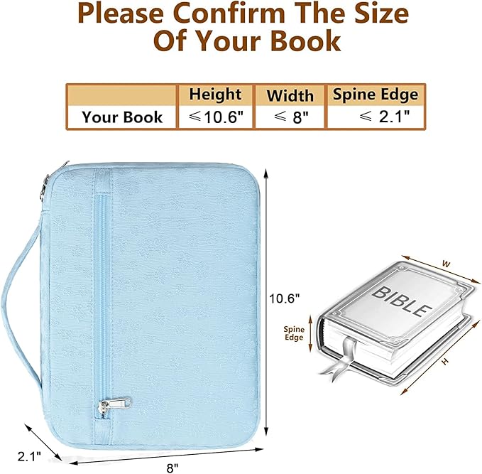Octsky Bible Cover Carrying Book Case Church Bag Bible Protective with Handle and Zippered Pocket, Floral Blue