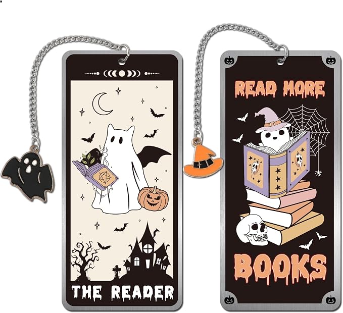 Halloween Metal Bookmarks Gifts - 2 PCs Boo Basket Stuffers Spooky Book Marks for Reading Women Men Funny Cool Page Marker for Horror Lovers Readers Bookish Kids School Office Accessories