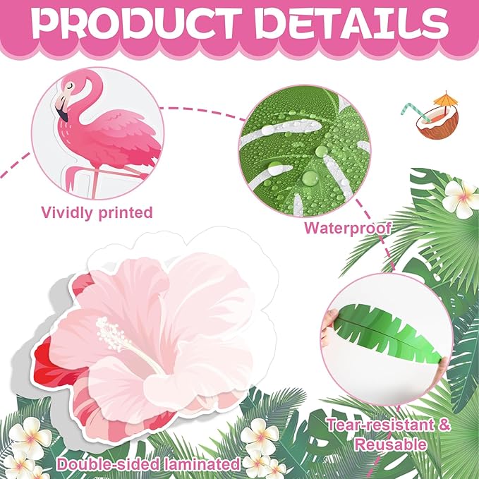 Summer Flamingo Bulletin Board Tropical Hawaiian Classroom Bulletin Board Decorations Pink Flamingo Palm Leaf Cutouts for Hello Summer Hawaiian Back to School Library Window Chalkboard Wall Decor